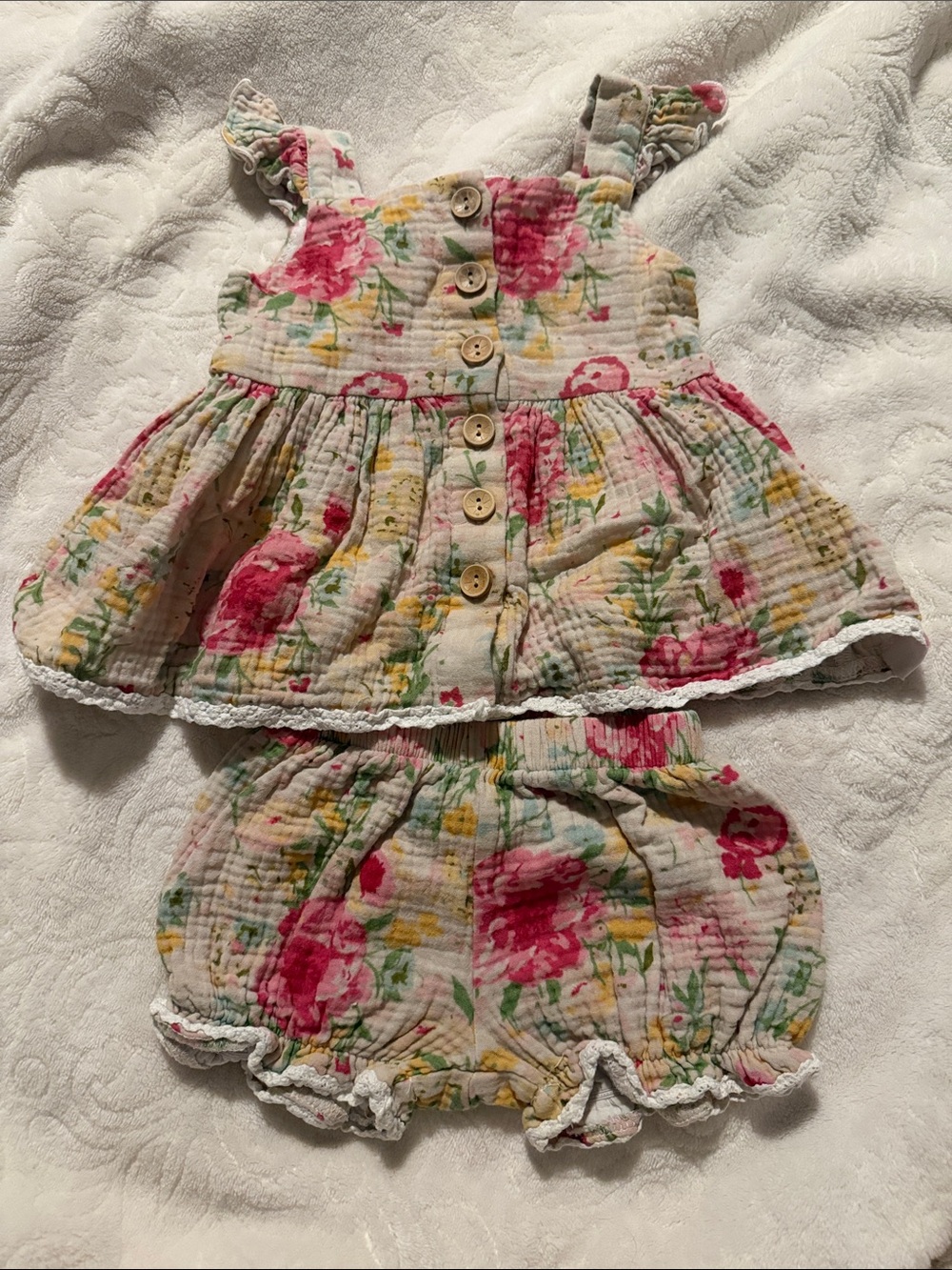 SweetHoney boho floral gauze/ muslin cotton button tunic and bloomer set sz 12m